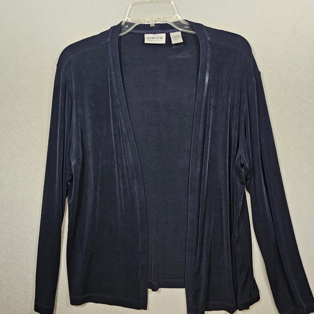 Chico's Travelers Navy Blue Open Front Cardigan Jacket Size 3